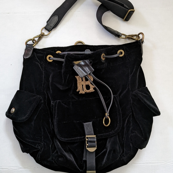 Ralph Lauren Black Velvet Back Pack with Monogram - Picture 2 of 12